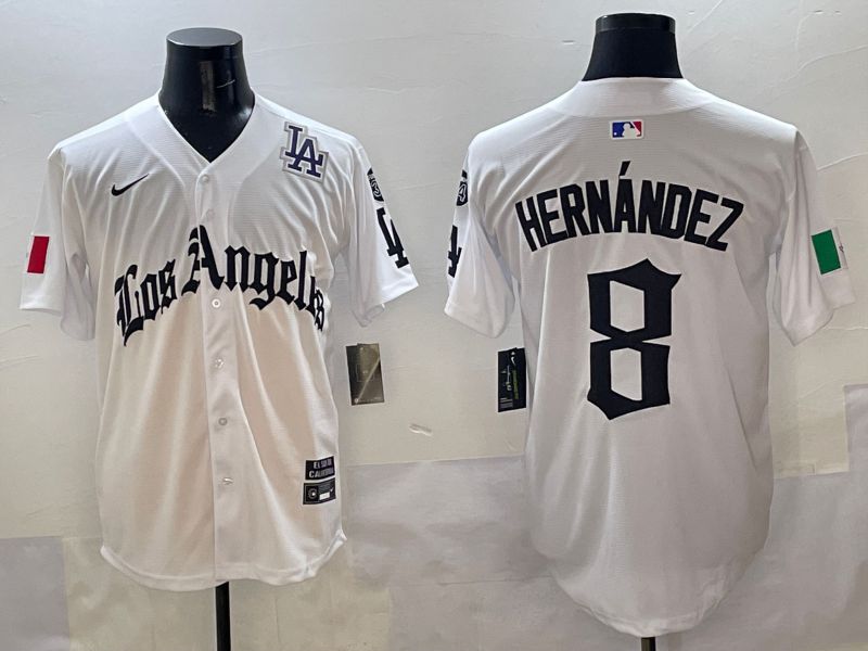 Men Los Angeles Dodgers #8 Hernandez White Five generations Joint Name 2025 Nike MLB Jersey style 10->los angeles dodgers->MLB Jersey